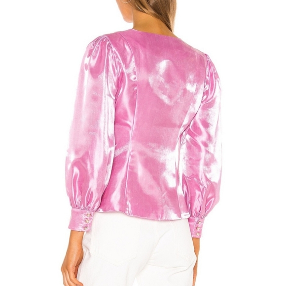 NWT MAJORELLE Newton Bubblegum Pink Metallic Pearl Button Coquette Top - Picture 3 of 13